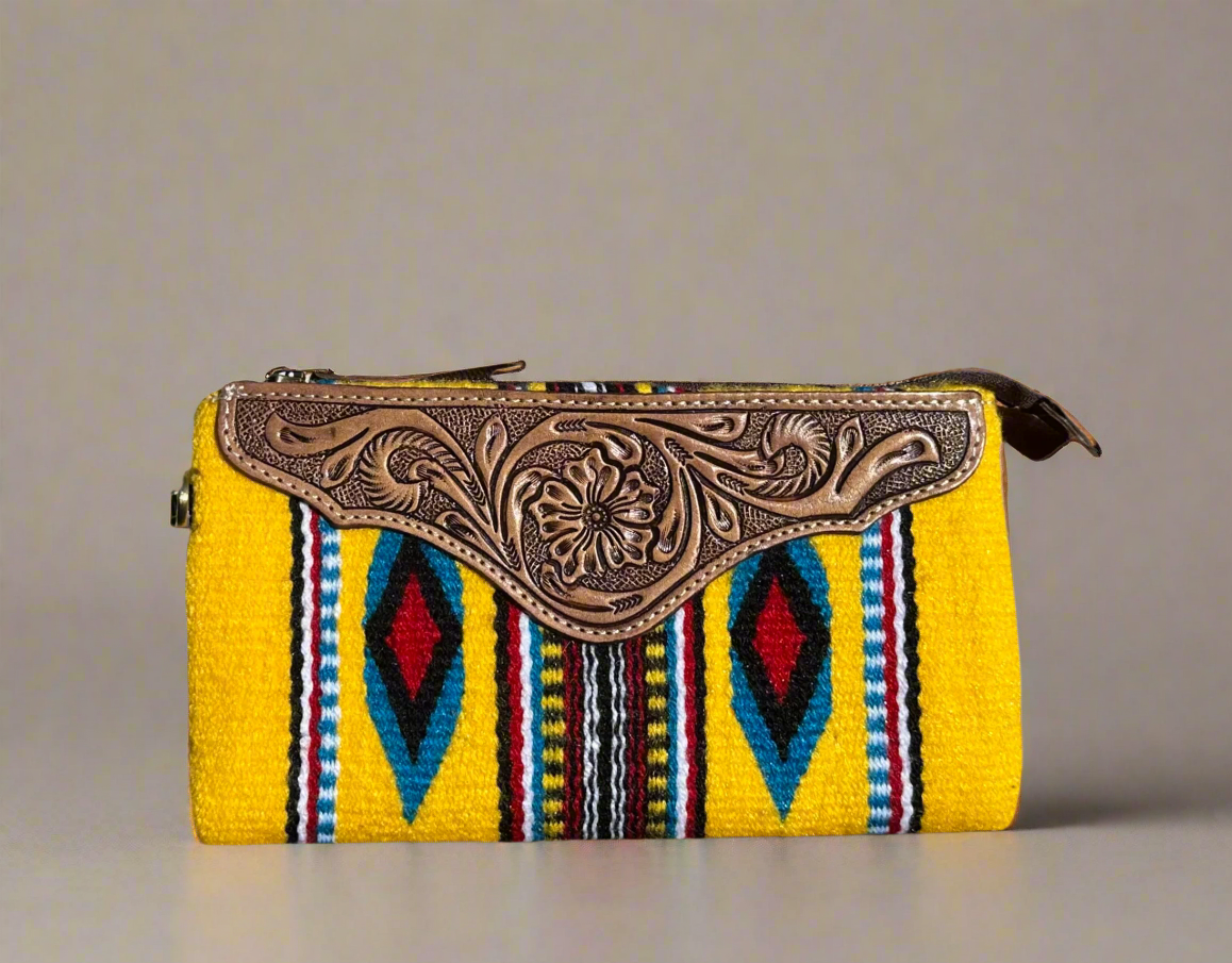 Western Azteca Fabric Leather Wristlet