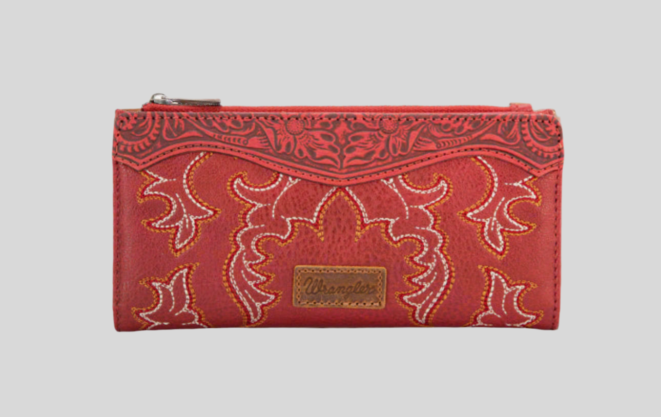WRANGLER EMBROIDERED BOOT SCROLL TOTE BAG AND BIFOLD WALLET SET