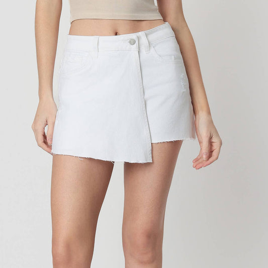 HIGH RISE OPTIC WHITE RAW HEM SKORT