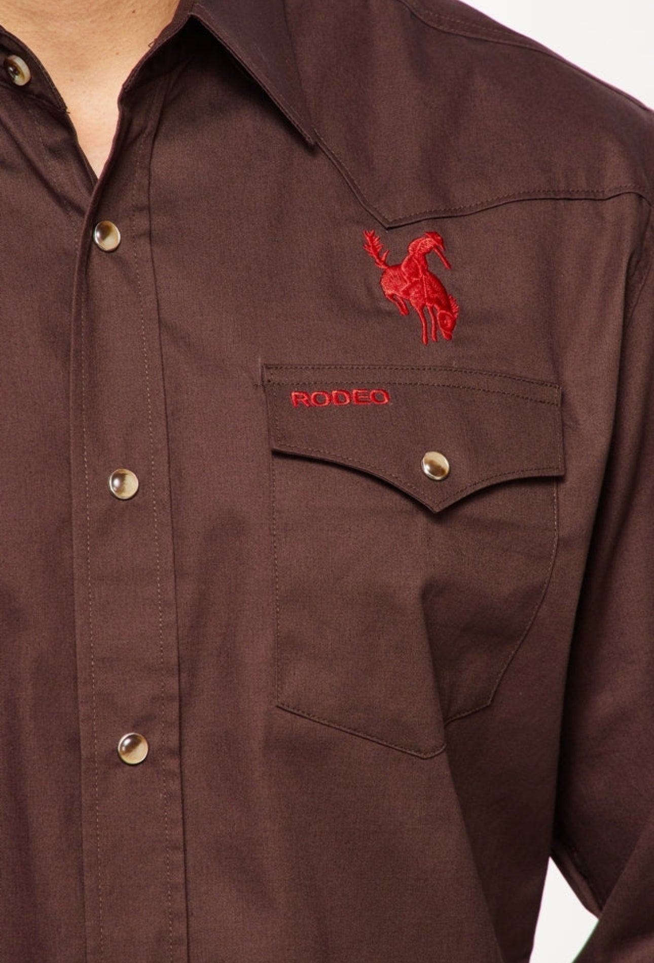 Men’s Rodeo Clothing Co. Western Rodeo Embroidered Signature Logo Shirt-Brown Mex