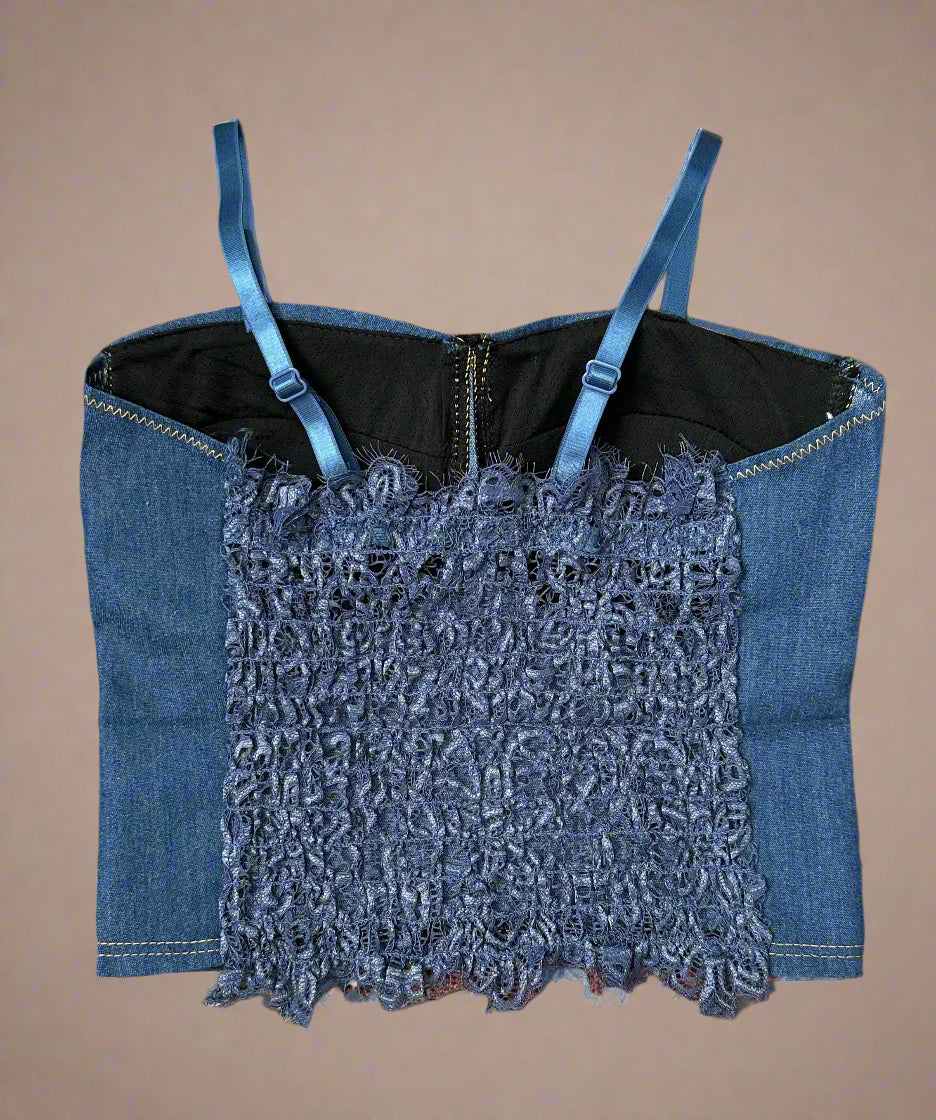 Blue Jean Bralette Lace Mesh Crop Top