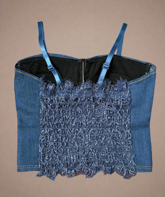 Blue Jean Bralette Lace Mesh Crop Top