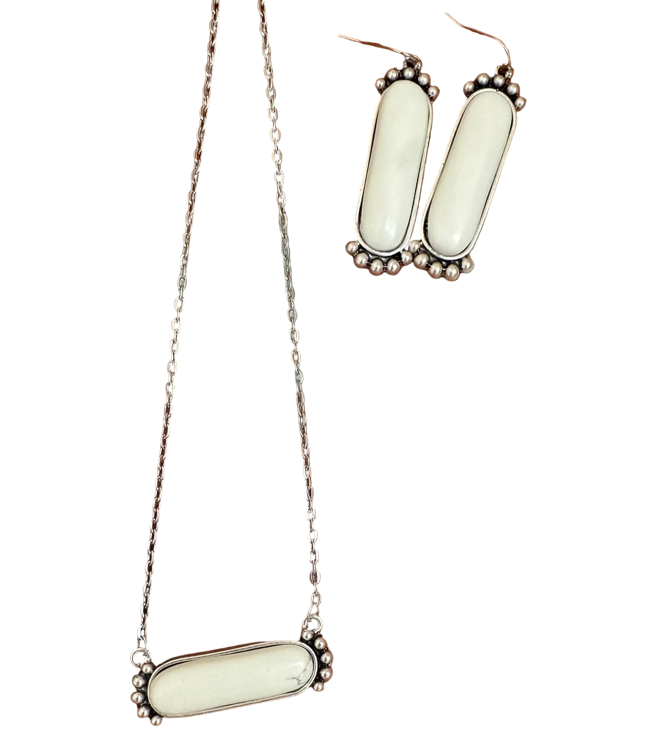 16-inch White Turquoise Necklace Earrings Set