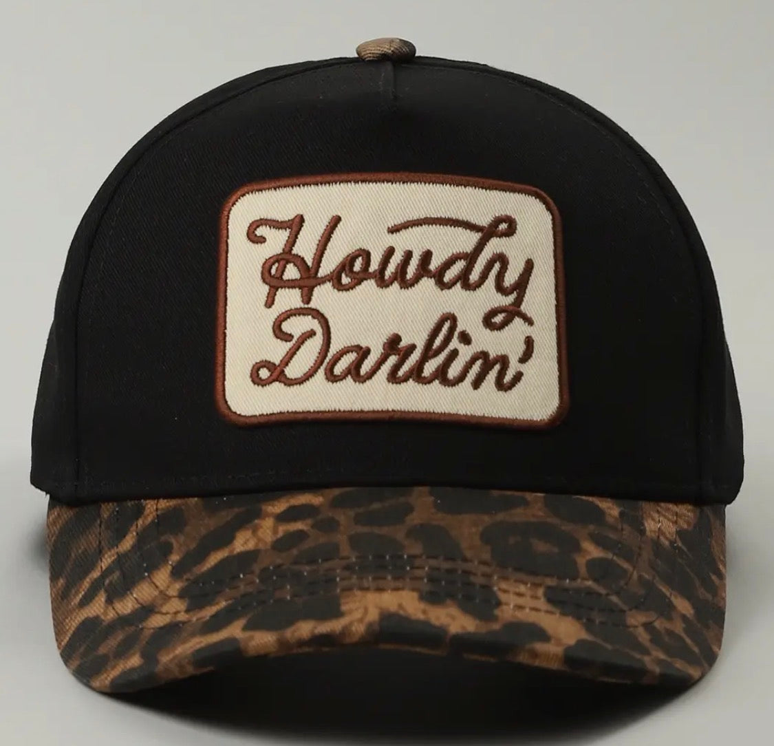 Howdy Darlin' Embroidered Leopard Brim Trucker Hat