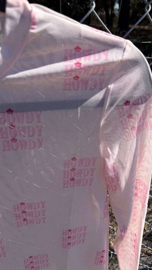 Girl’s Pink Howdy Sheer Mock Neck Top