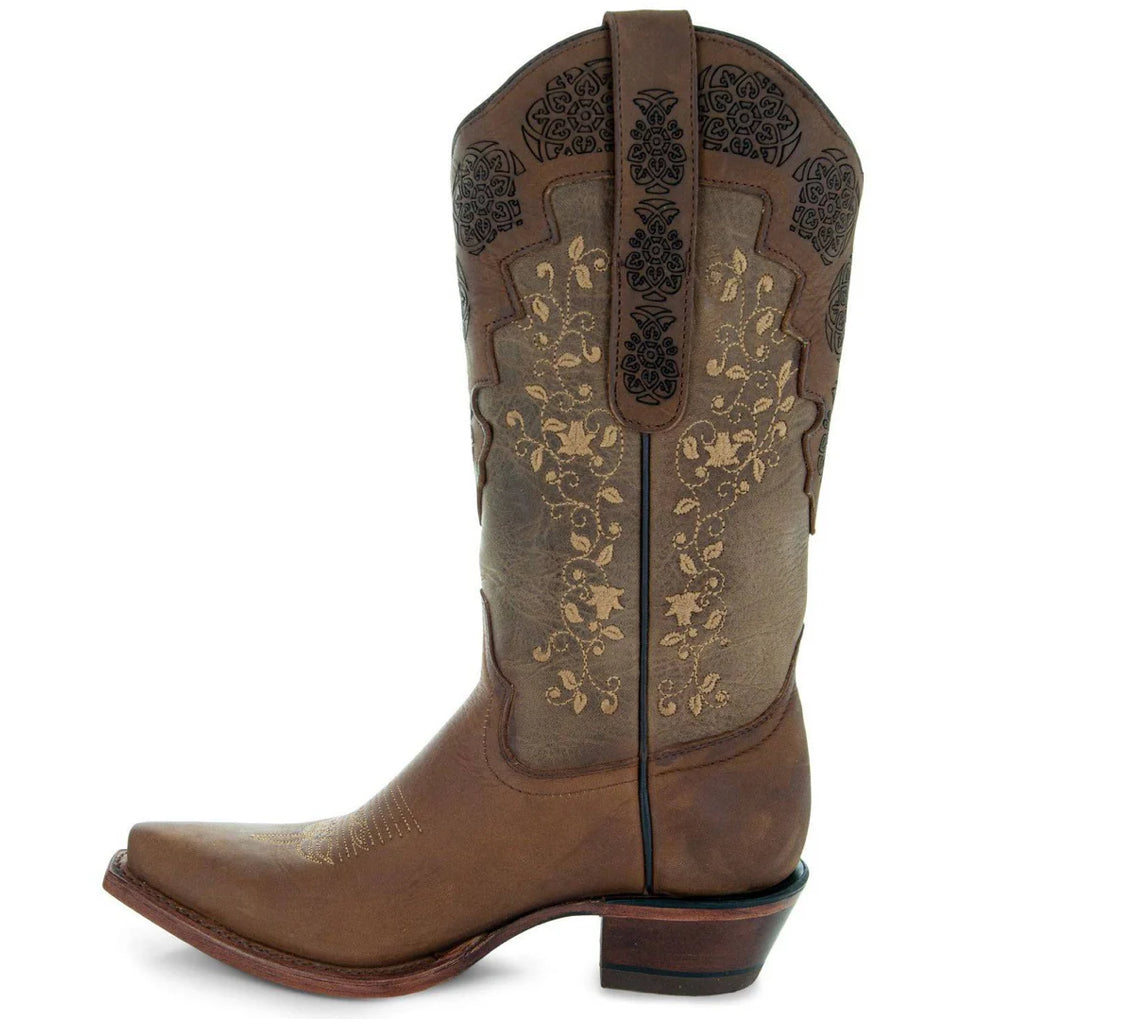 Autumn Gold Embroidered Tan Boots-Snip Toe