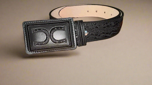 Men’s Horseshoe Embroidered Belt-Black