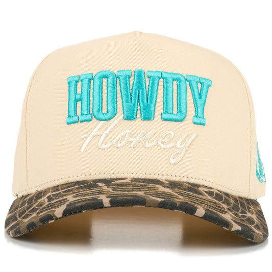 HOWDY HONEY-Leopard Embroidered on Two Tone Trucker Hat