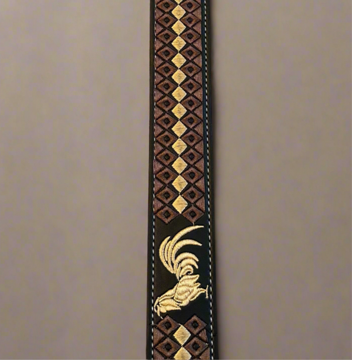 Rooster Embroidered Belt-Coffee