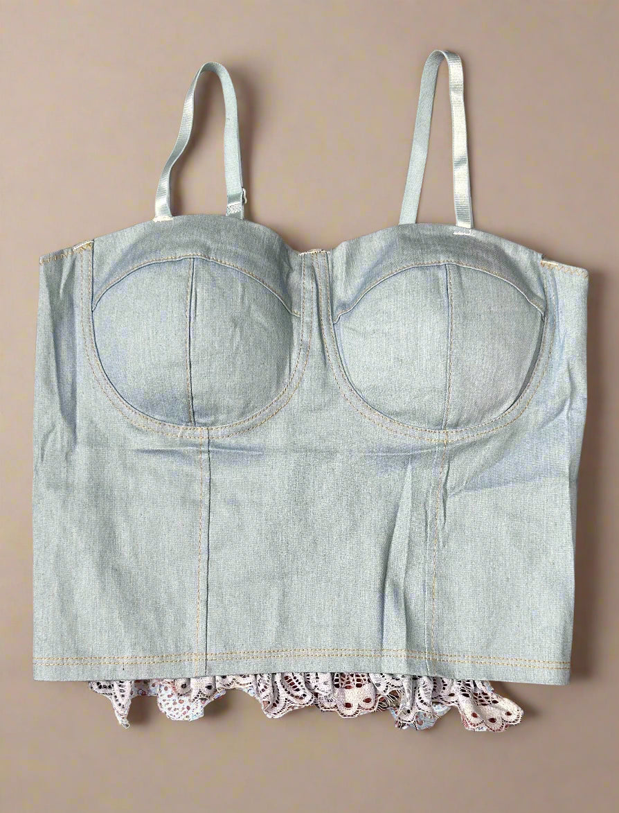 Blue Jean Bralette Lace Mesh Crop Top