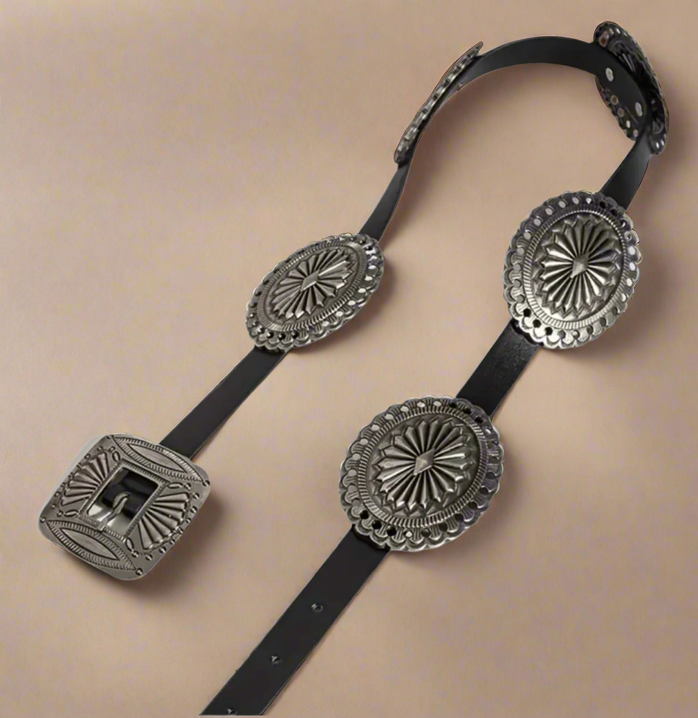 Women’s Faux Leather Western Carved Concho Belt