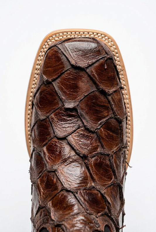 TANNER MARK MEN'S EXOTIC LEATHER MONSTER FISH CHOCOLATE BROWN BOOTS