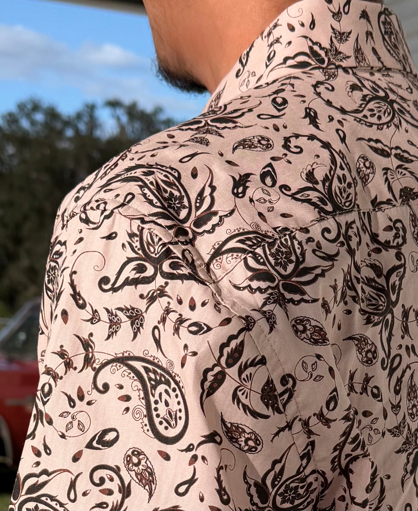 Men’s Paisley Button Down Long Sleeve Shirt-Brown