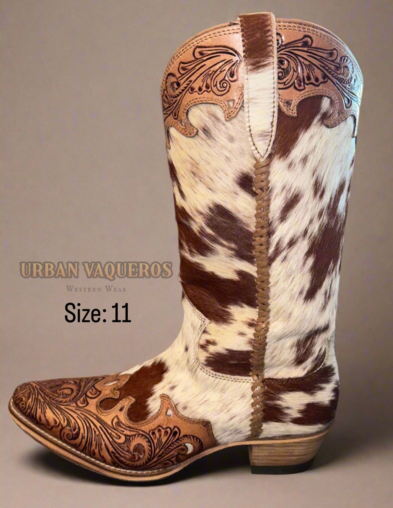 Dakota Dust Hand Tooled Boots-Tan & White