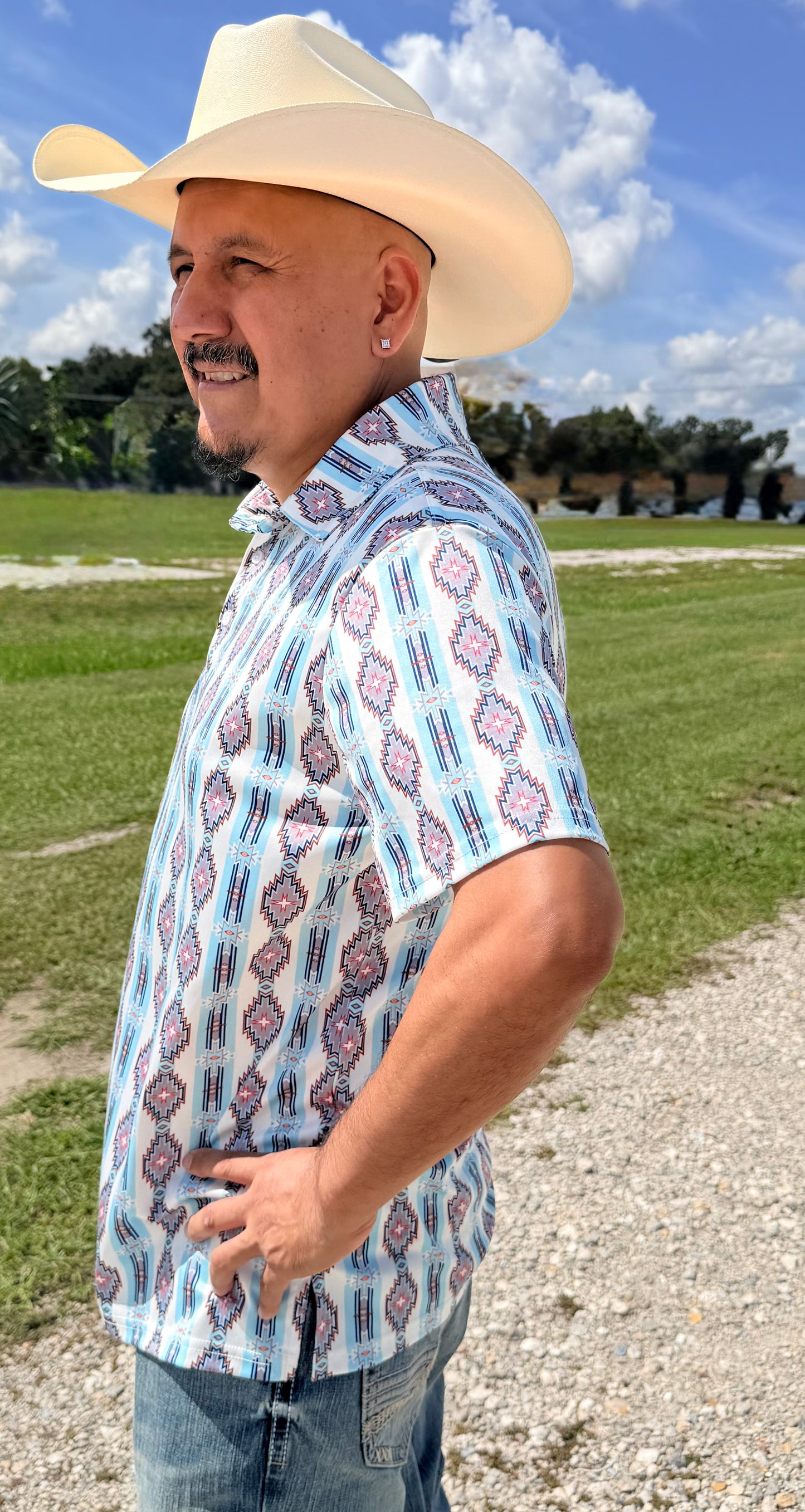 Men's Short Sleeve Printed Western Aztec Polo Shirt