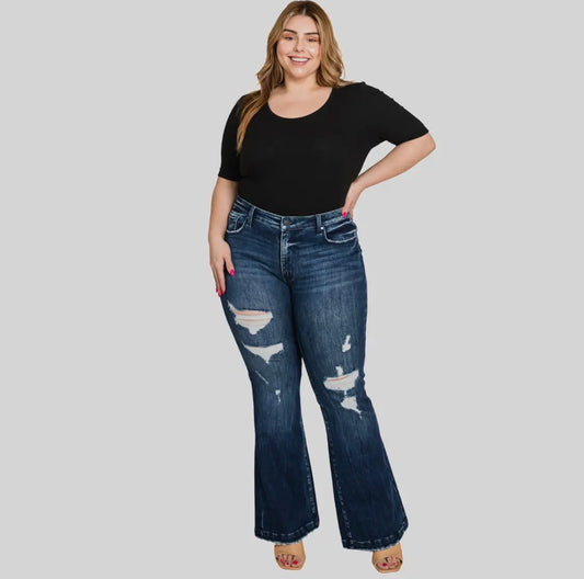 Women’s-Curvy Mid Rise Stretch Flare with Trouser Hem Jeans