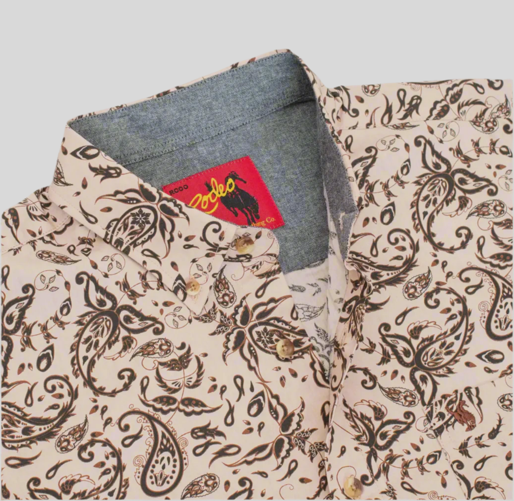 Men’s Paisley Button Down Shirt-Brown