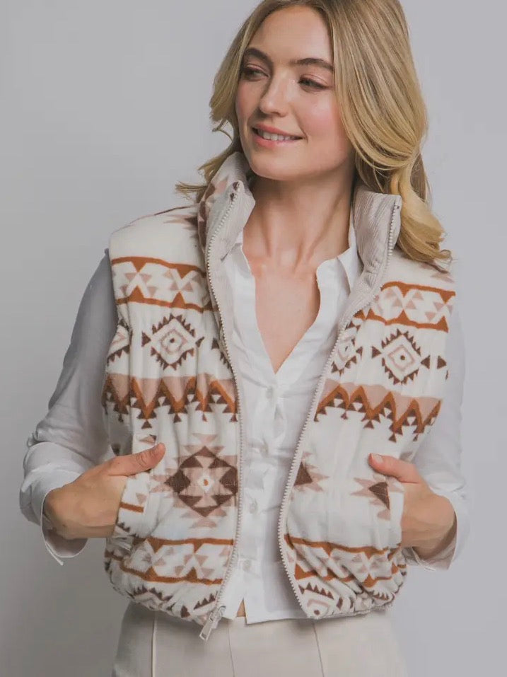 Reversible Aztec Corduroy Western Puffer Vest