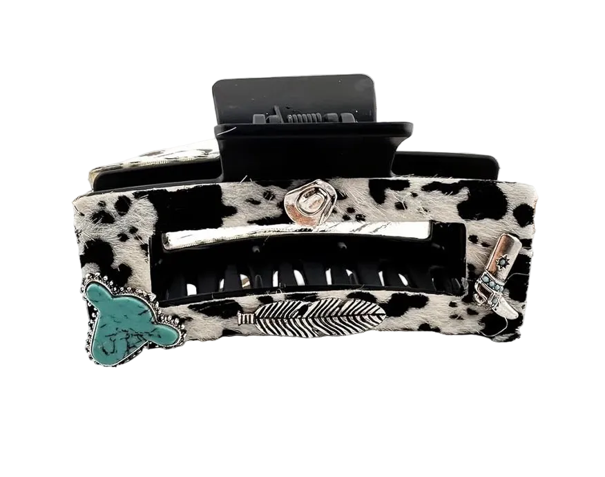 Western Cow Print Hair Clip with Charms