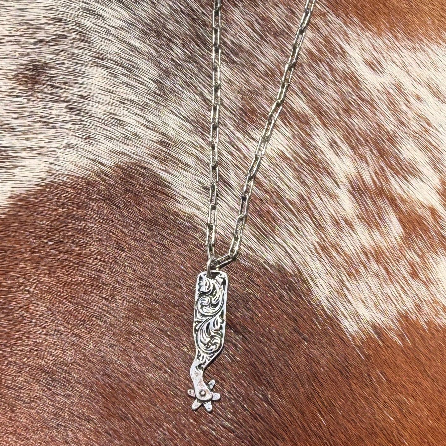 Western Engraved Spur Pendant Necklace