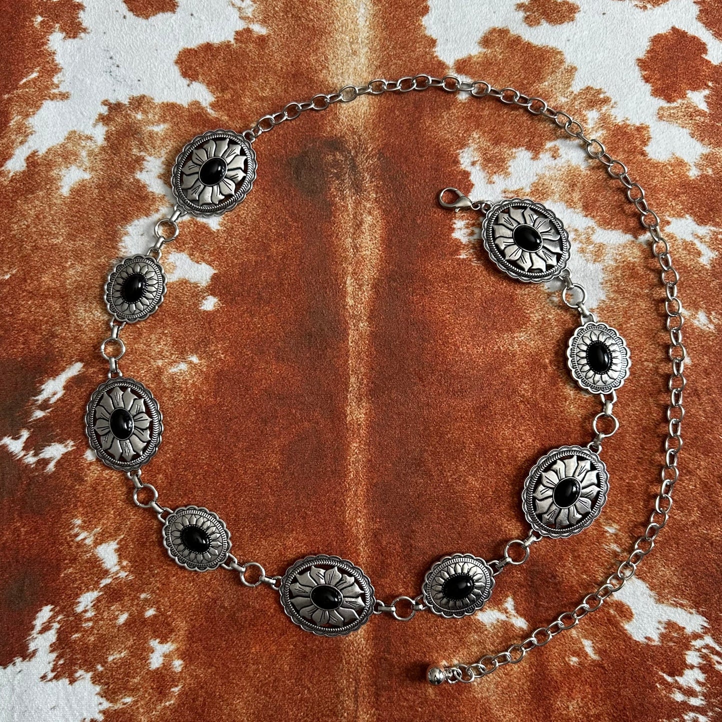 Vintage Bohemian Western Carved Black Waist Chain Belt