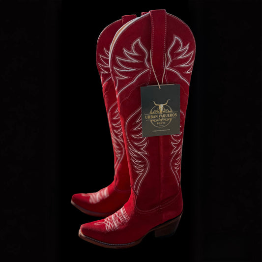 Women’s Valentina Roja Knee High Suede Snip Toe Boots