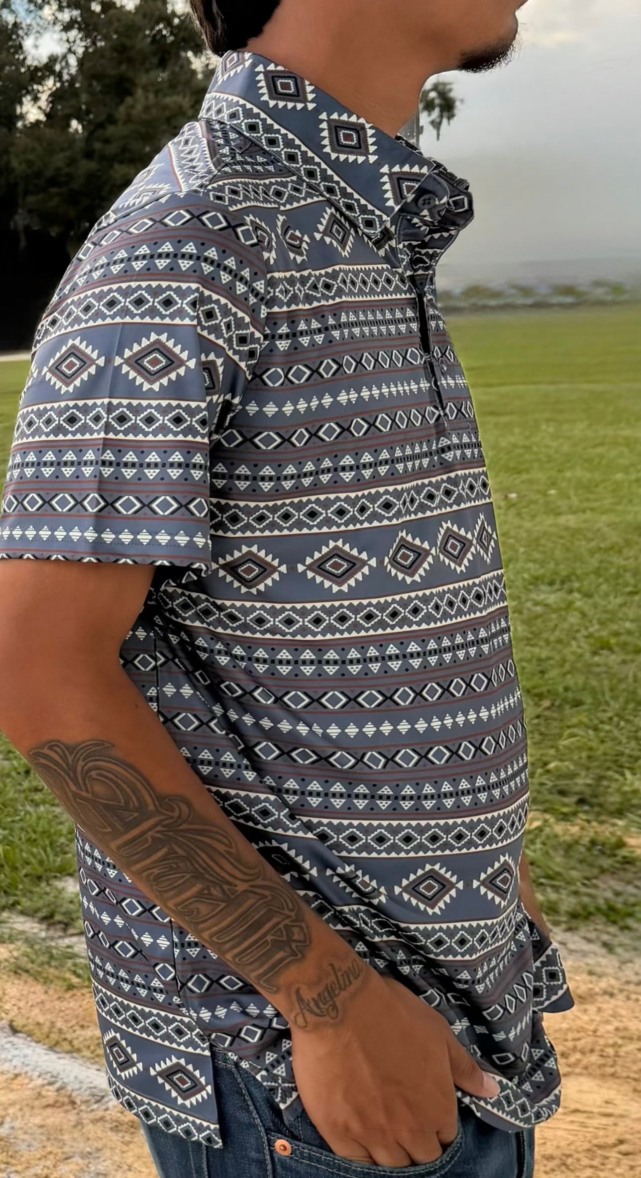 Men's Short Sleeve Printed Western Polo Shirt