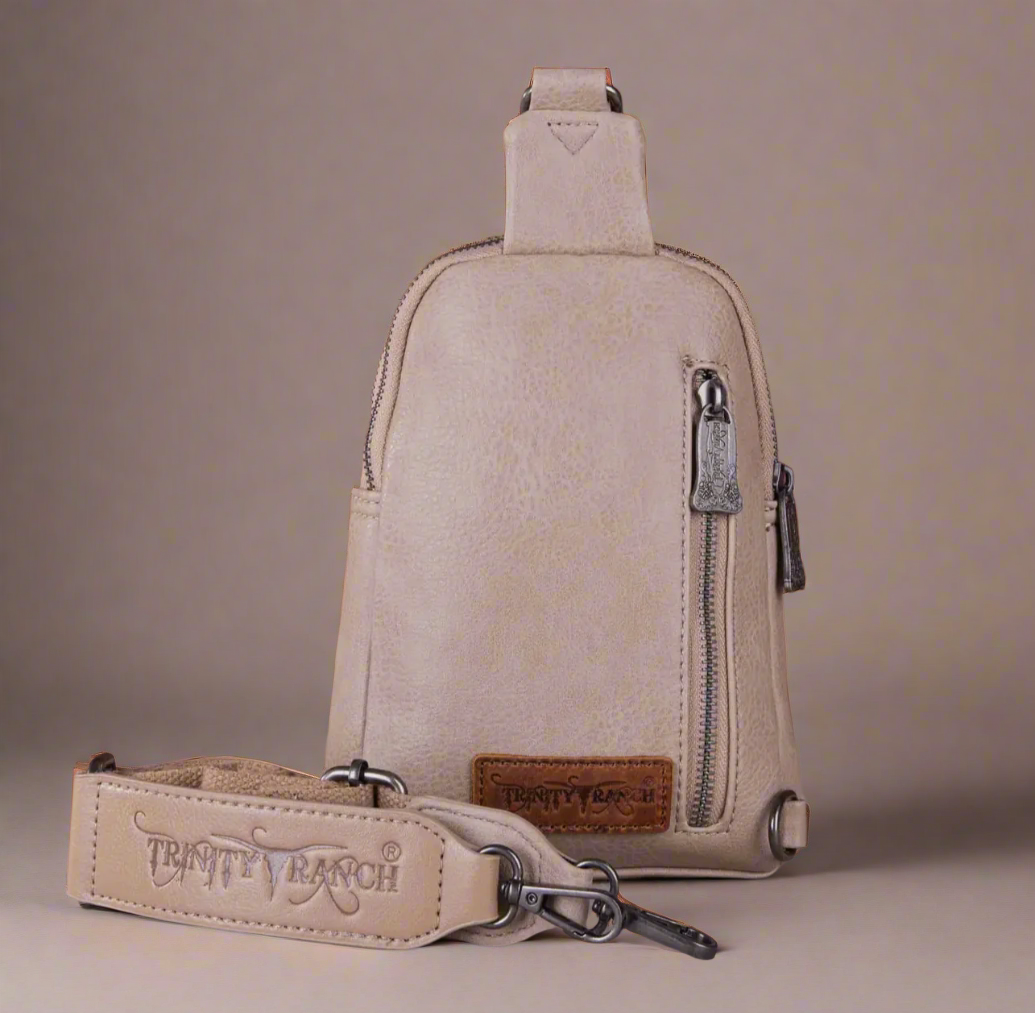 Trinity Ranch Floral Tooled Collection Sling Bag-Tan