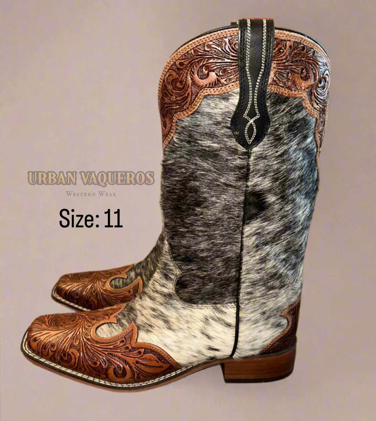 Mesa Cloud Hand Tooled Leather Boots-Black & White