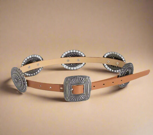 Women’s Faux Leather Western Carved Concho Belt