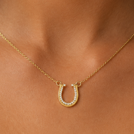 Horseshoe Pendant Necklace-Gold