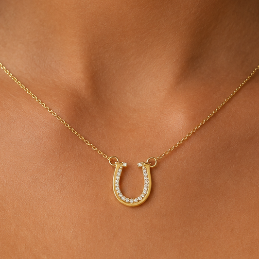 Horseshoe Pendant Necklace-Gold