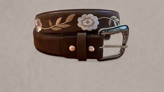 Western Beige Floral Belt-Brown