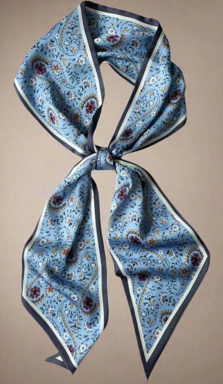 Satin Scarf-Blue Paisley
