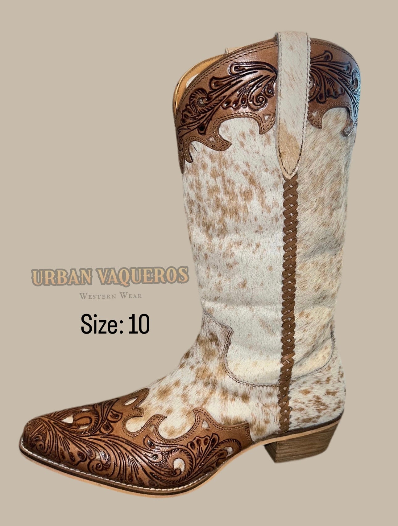 DAKOTA DUST HANDTOOLED BOOTS-TAN & WHITE