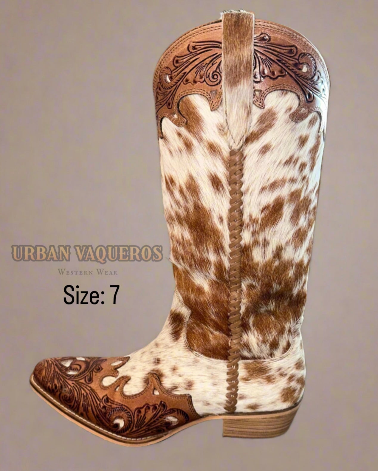 DAKOTA DUST HANDTOOLED BOOTS-TAN & WHITE