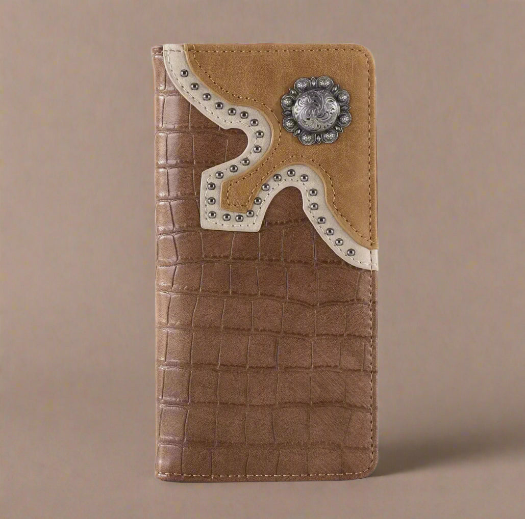 Croc Print Concho Bifold Long Wallet