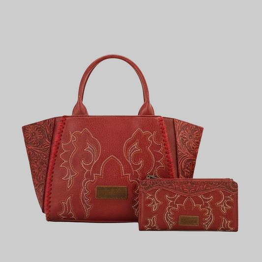 WRANGLER EMBROIDERED BOOT SCROLL TOTE BAG AND BIFOLD WALLET SET