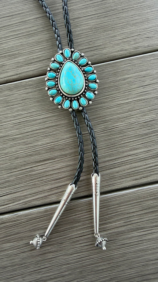 Western Bolo Tie Turquoise Concho Pendant w/ Leather Cord
Necklace and Earrings Set