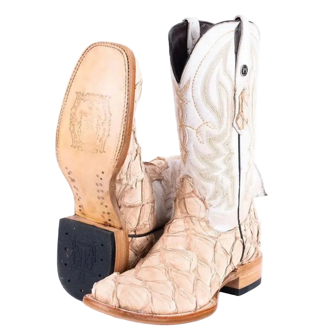TANNER MARK MEN'S EXOTIC LEATHER MONSTER FISH SAND GLUED BOOTS