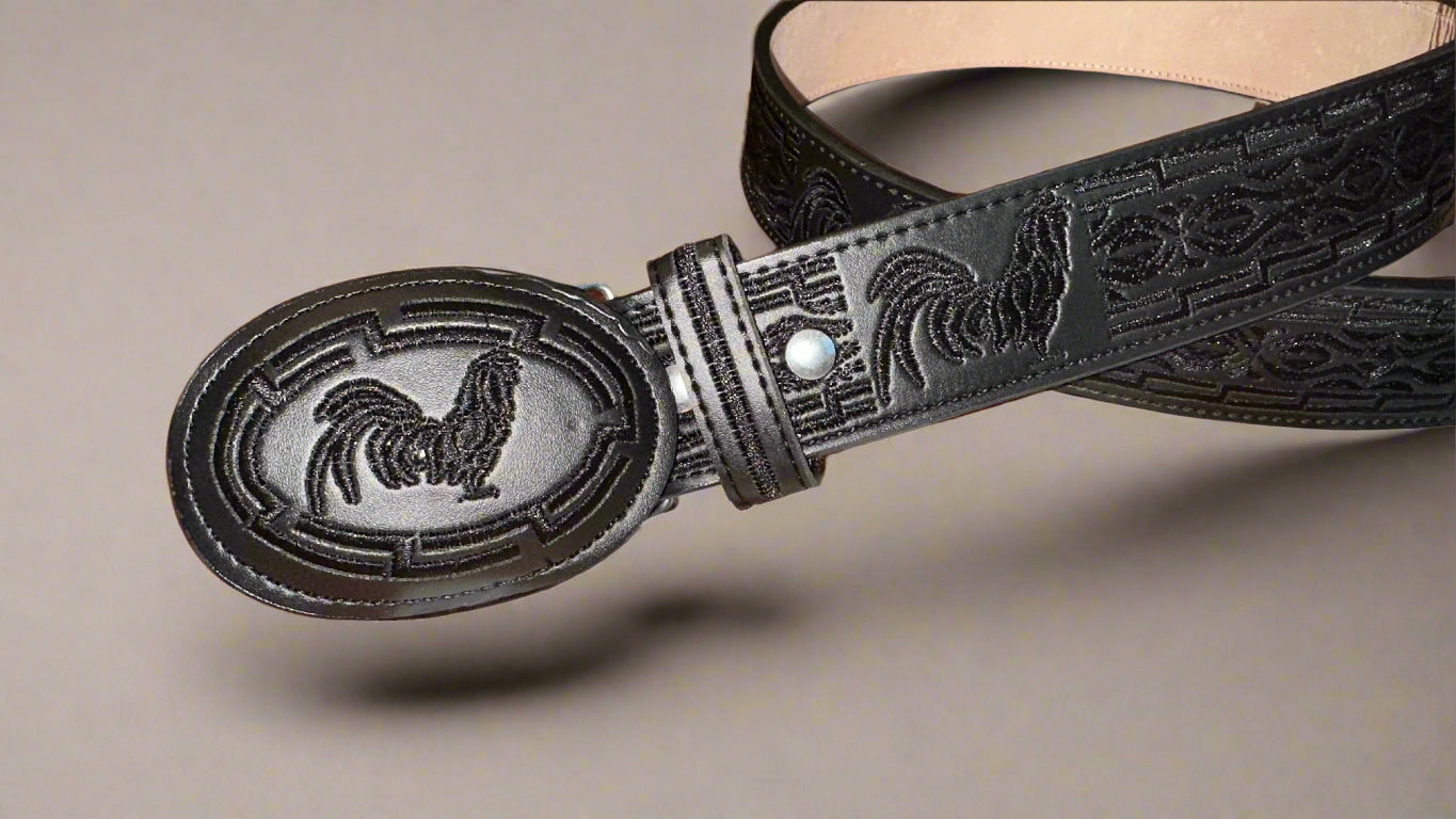 Rooster Embroidered Belt-Black