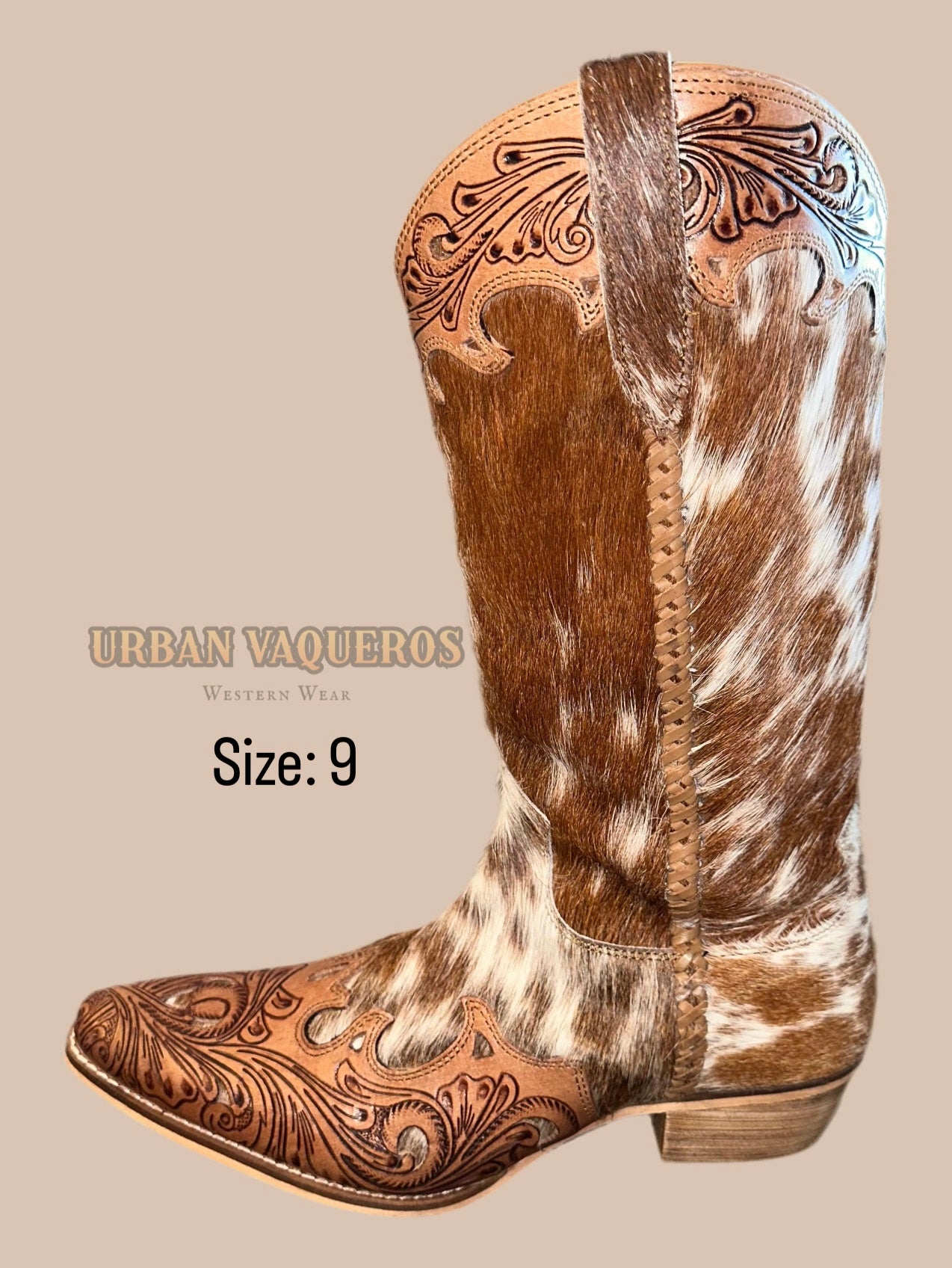 DAKOTA DUST HANDTOOLED BOOTS-TAN & WHITE