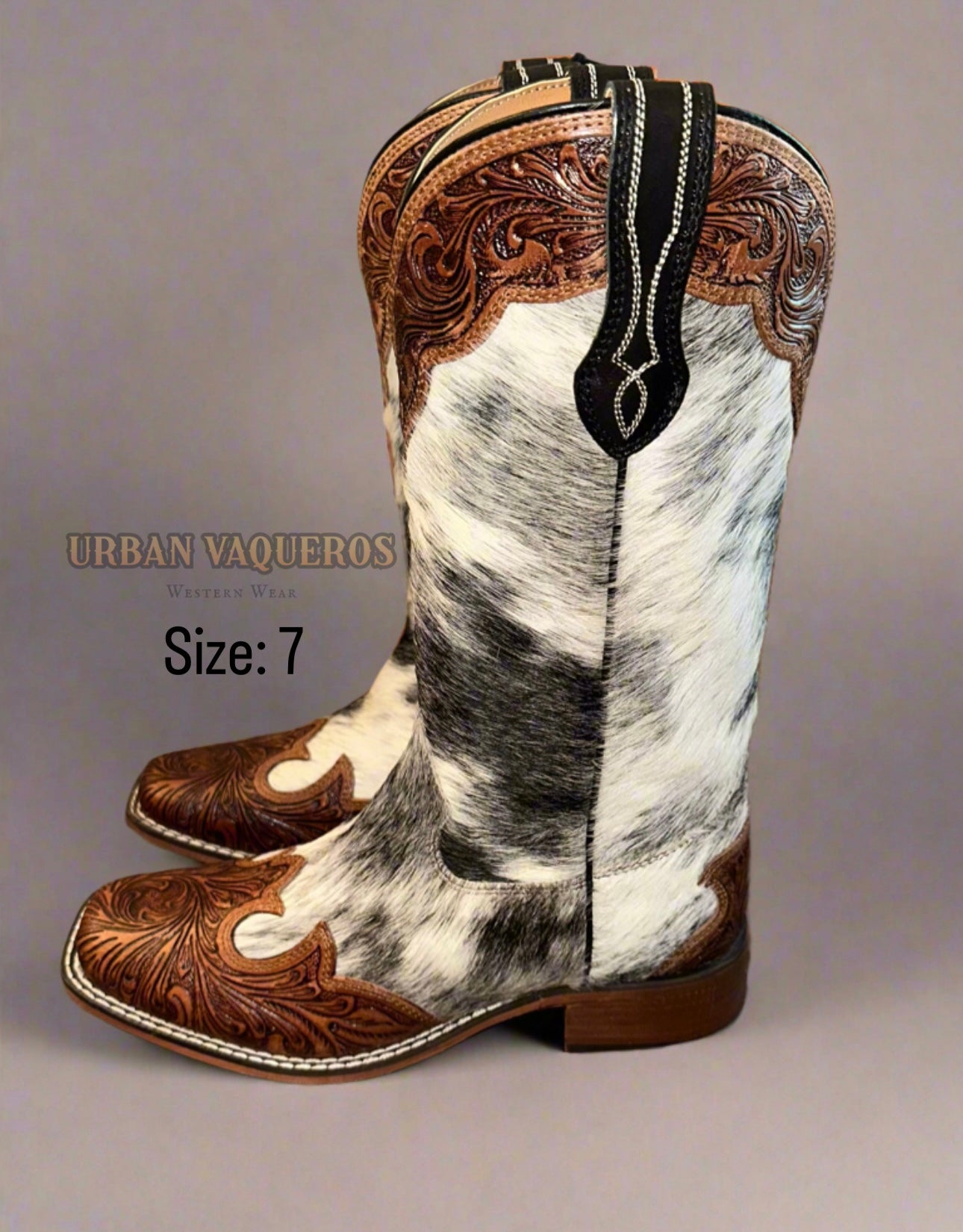 Mesa Cloud Hand Tooled Leather Boots-Black & White