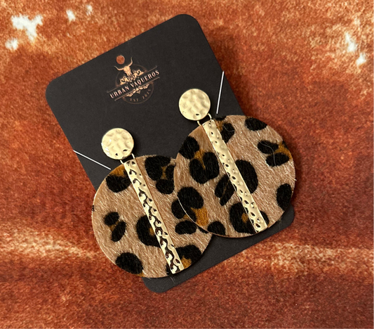 Lepoard Round Dangle Earrings with Gold Accents