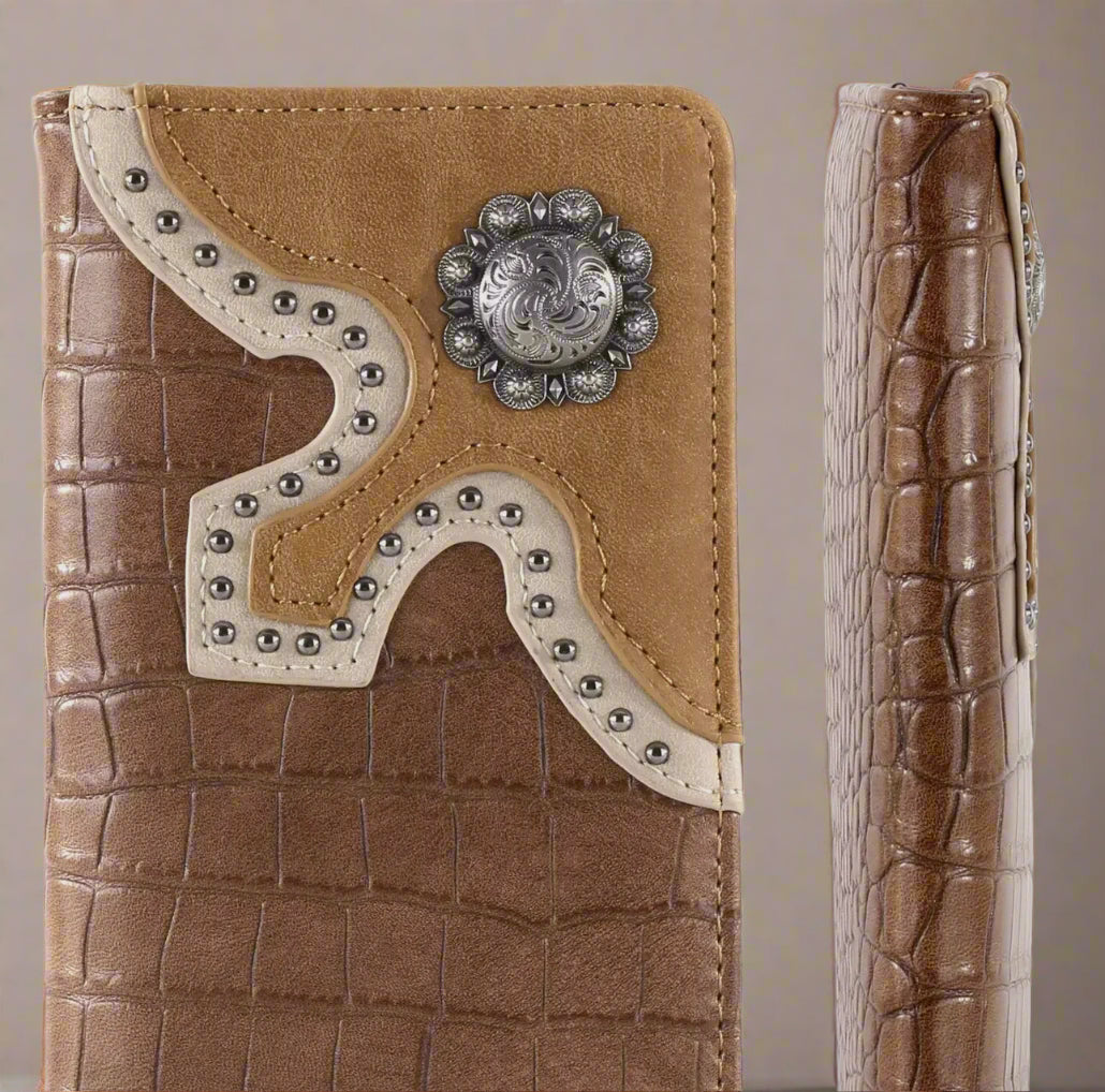 Croc Print Concho Bifold Long Wallet