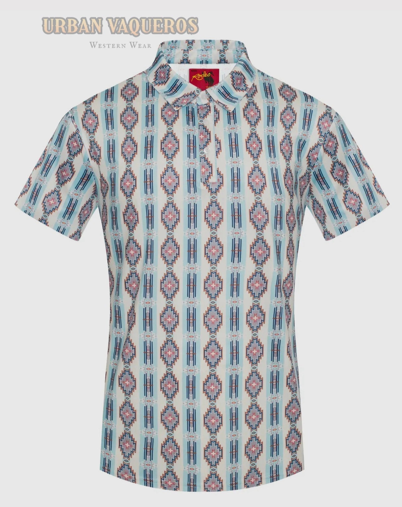 Men's Short Sleeve Printed Western Aztec Polo Shirt