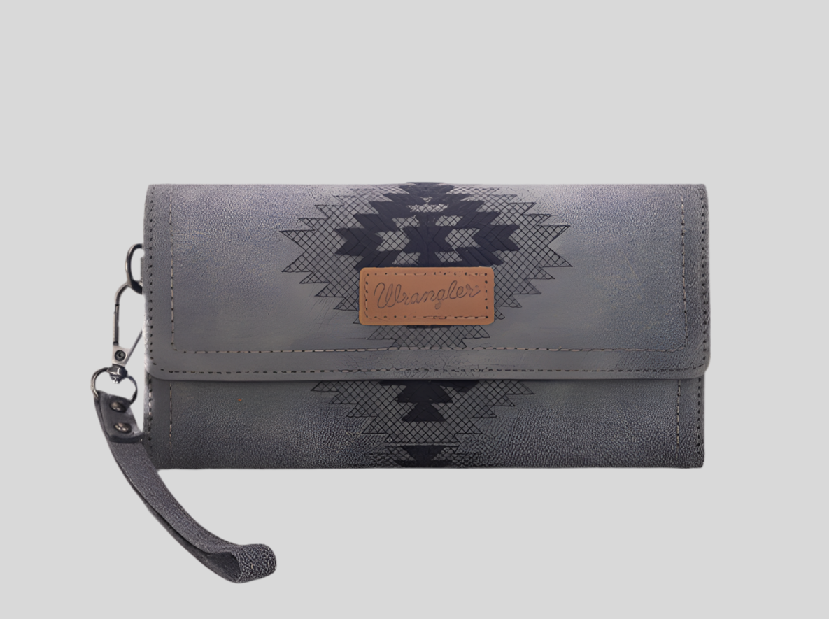 Wrangler Aztec Embroidered Tote Bag and Wallet-Black
