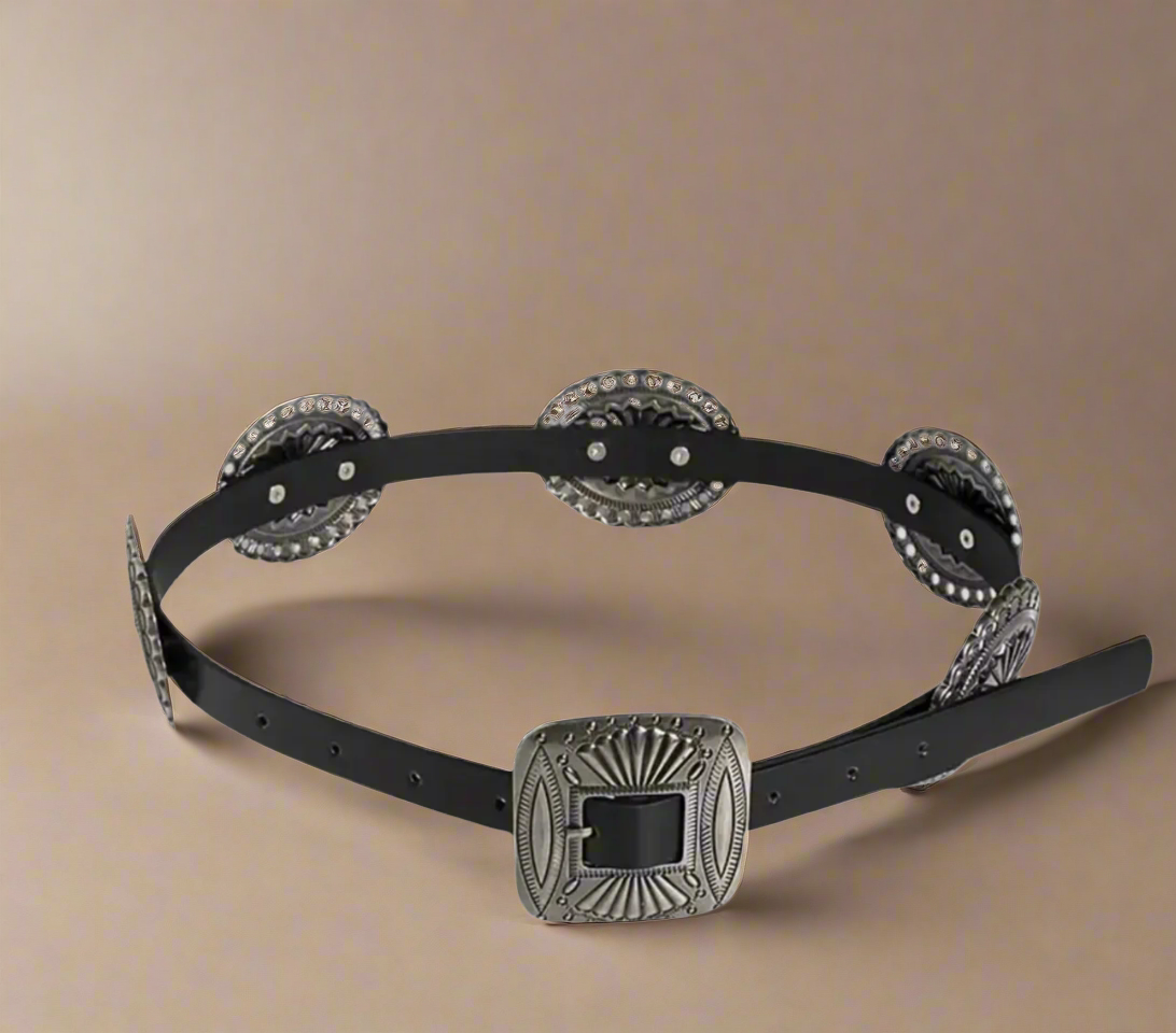 Women’s Faux Leather Western Carved Concho Belt
