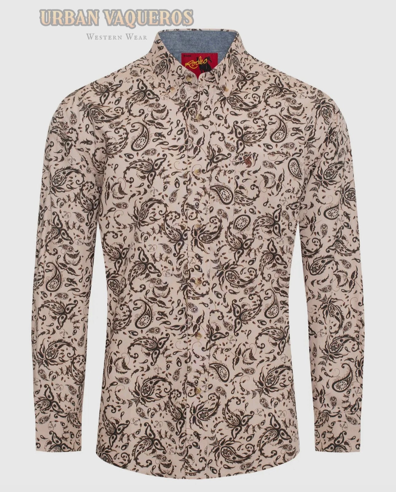 Men’s Paisley Button Down Shirt-Brown