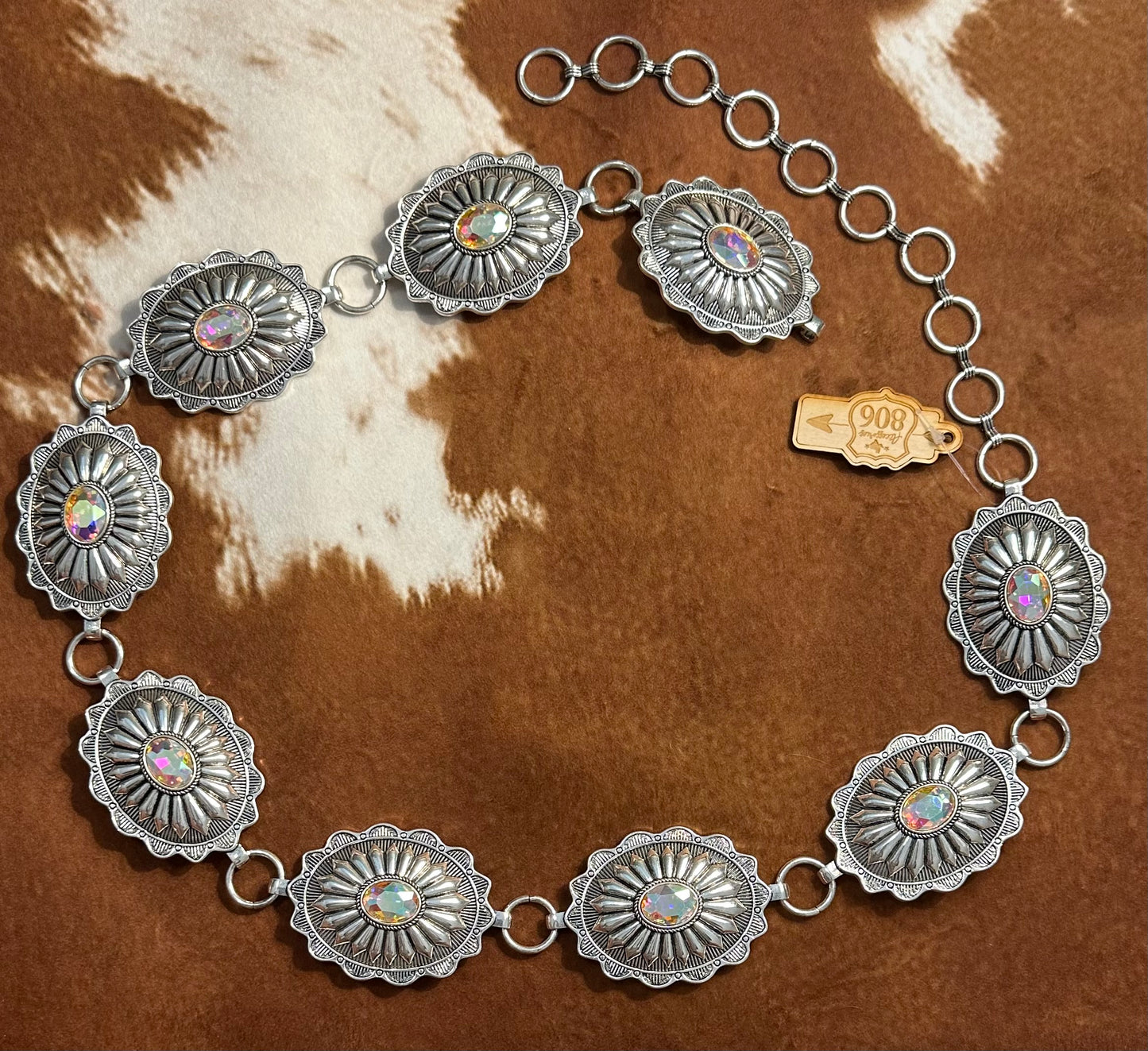 Western Concho Link Belt with Rhinestone Center by Pink Panache